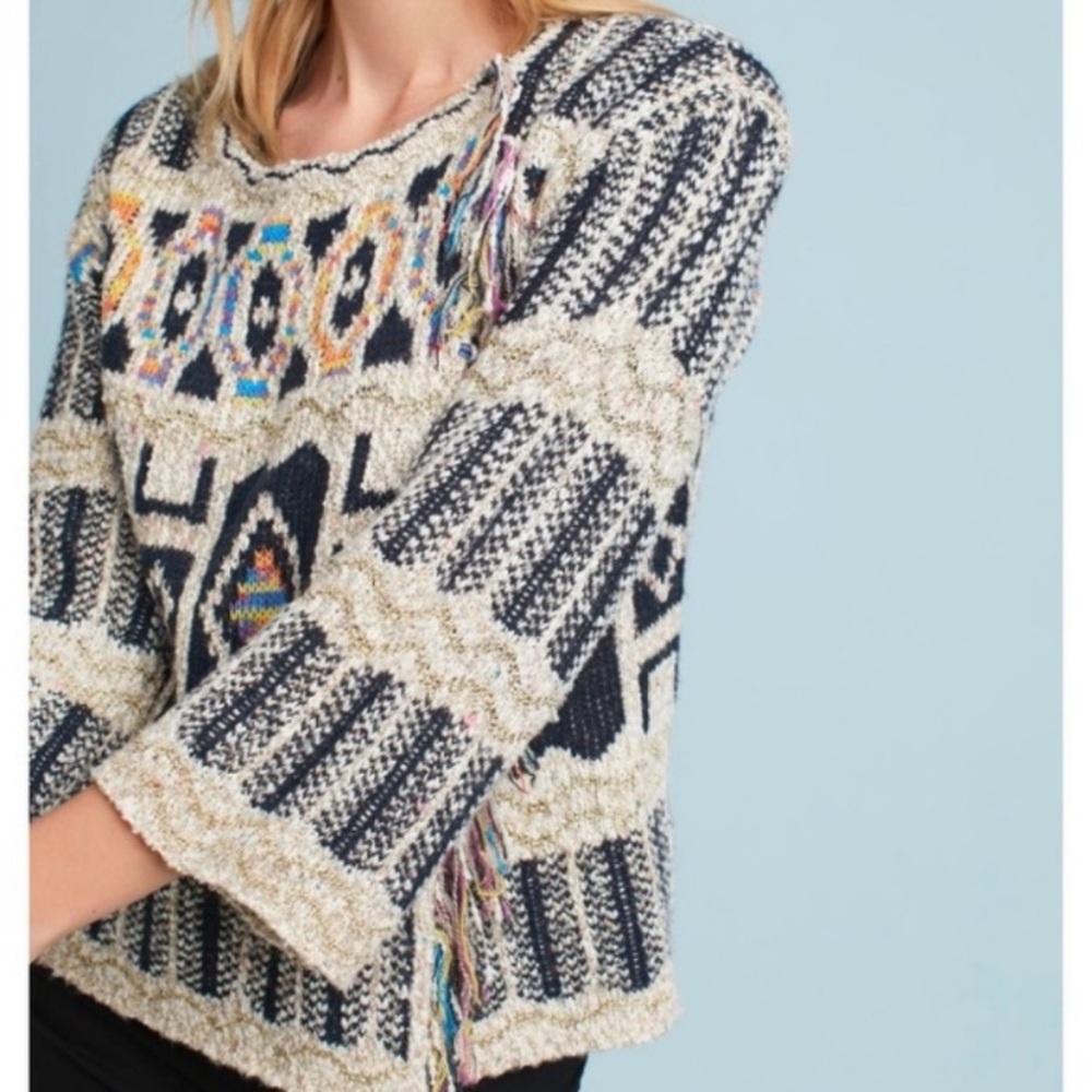ANTHROPOLOGIE Moth brand Fringe Sweater Spectra - Picture 2 of 8